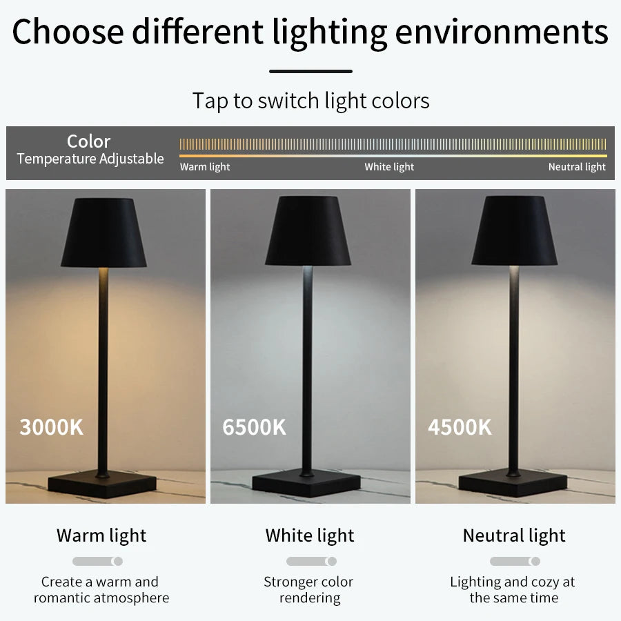 Rechargeable LED Table Lamp Touch Switch 3 Levels Dimmable Desk Lights Bar Club
