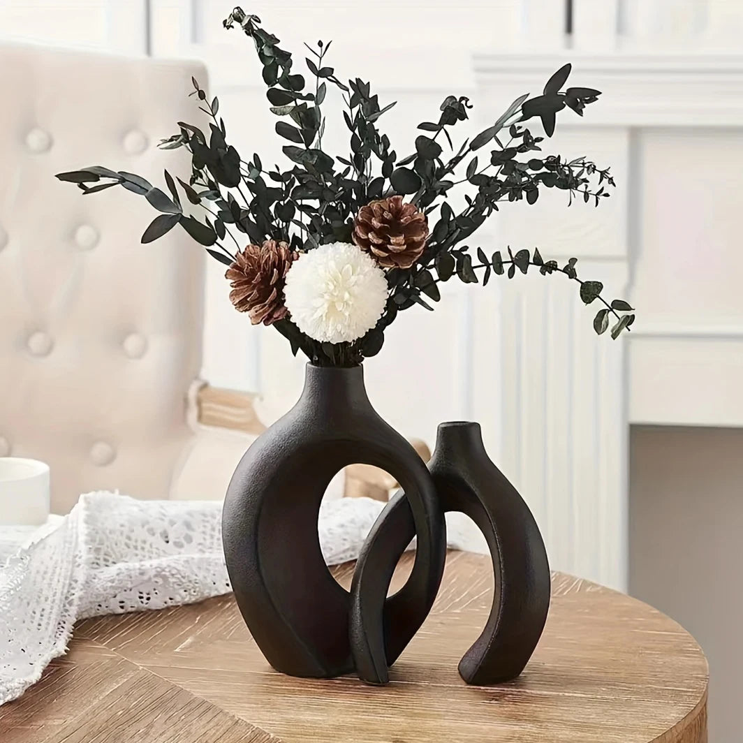 Hollow Nordic Modern Ceramic Vase Set of 2 for Modern Home Decor