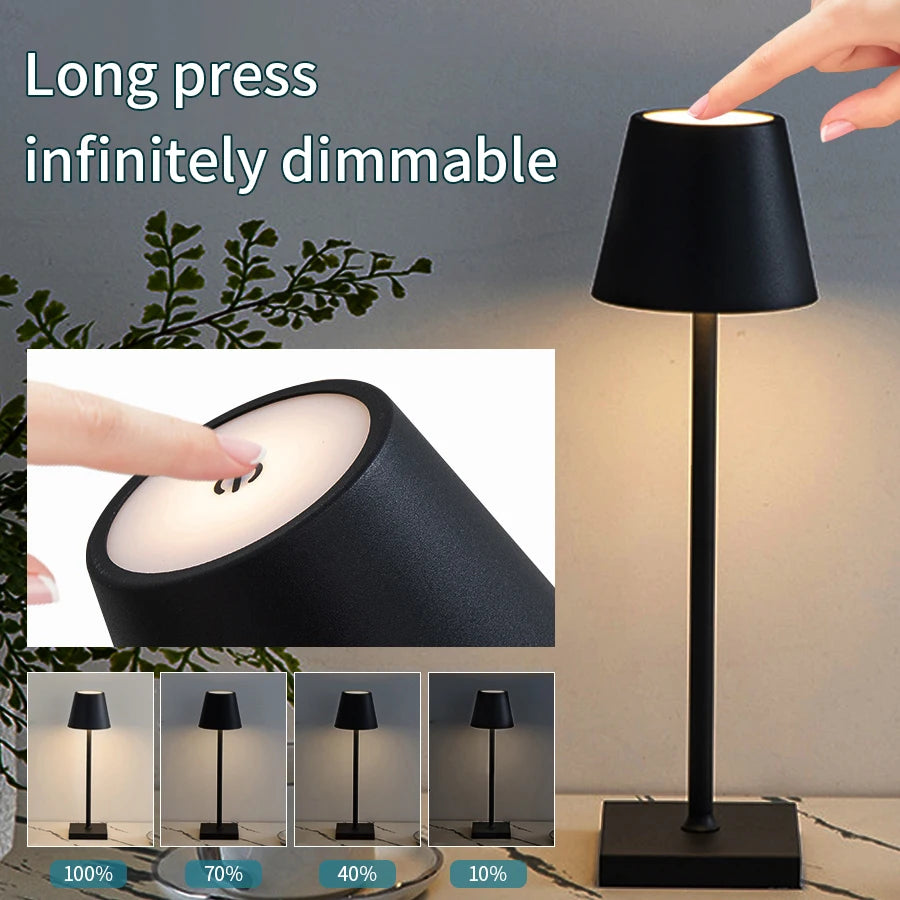 Rechargeable LED Table Lamp Touch Switch 3 Levels Dimmable Desk Lights Bar Club