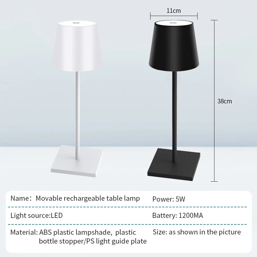 Rechargeable LED Table Lamp Touch Switch 3 Levels Dimmable Desk Lights Bar Club